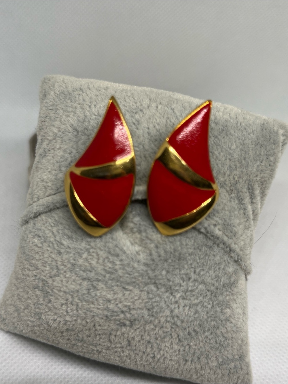 Vintage Monet Red and‎ Gold Teardrop Enamel Earrings